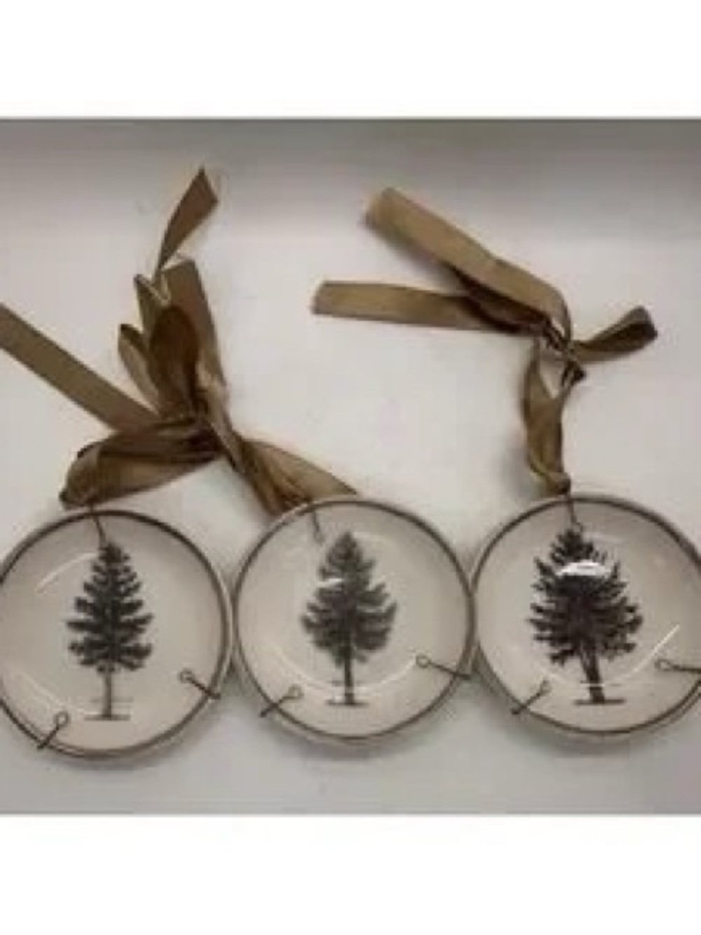Clear Glass Tree Ornaments with Gold Ribbon (Set of 3)